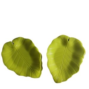 Precidio Green Leaf-Shaped Decorative Plates Melamine Set of 2 Neon Green